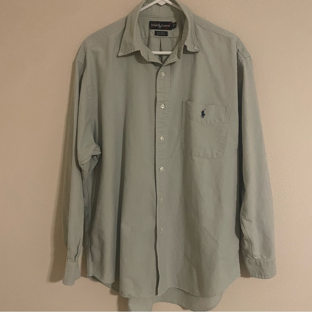 Vtg Ralph Lauren The Big Shirt Green White Striped Oxford Button Down Pony 90s